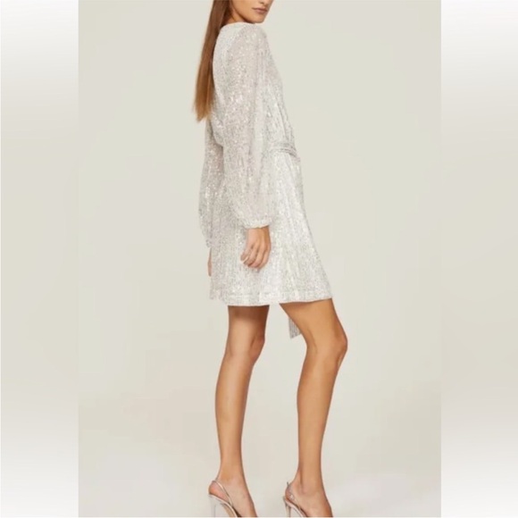 Club L London White Sequin Long Sleeve Mini Dress Size 8 - Picture 4 of 16